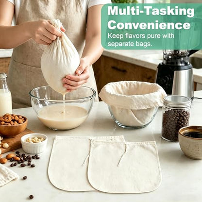 Reusable Nut Milk Bag 14x14in 3 Pack Natural Unbleached Cotton Strainer Bag | Large Cheesecloth Bag for Homemade Nut Milk, Cold Brew, Tea & Fruit Juice - color: 3 Pack
