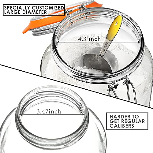 1 Gallon Glass Jars with Airtight Lid, Large Glass Storage Containers with Lids, 2 Pack Wide Mouth Mason Jars with Measurement Marks, Kitchen Pantry Storage for Flour, Sugar, 138oz, Dishwasher safe