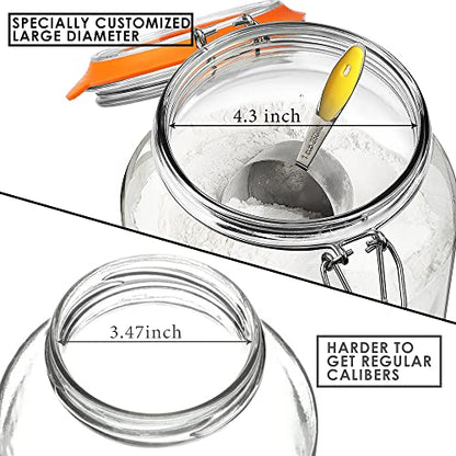 1 Gallon Glass Jars with Airtight Lid, Large Glass Storage Containers with Lids, 2 Pack Wide Mouth Mason Jars with Measurement Marks, Kitchen Pantry Storage for Flour, Sugar, 138oz, Dishwasher safe