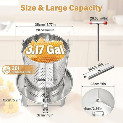 Honey Presser Beeswax Extractor Beekeeping Machine Stainless Steel Household Manual Honey Press Extractor Beekeeping Tool for Wine Honeys and Juice Making (201 Stainless Steel)
