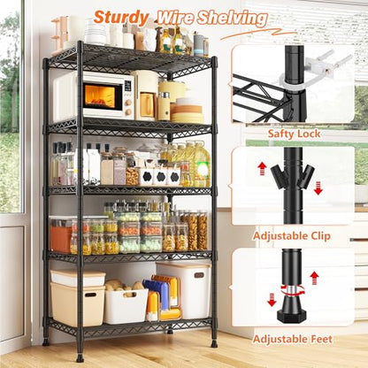 REIBII Metal Shelving 5 Tier Wire Sturdy Storage Shelves Adjustable Steel Organizer Wire Rack for Kitchen Laundry Room Commercial School Storage Room Black 63“Hx 21.65“L x 11.8”D - size: 【5 Tier】63"H X 21.65"W X 11.8"D