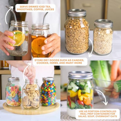 FastRack 32 oz Regular Mouth Mason Jars with Lids – Pack of 8 Quart Canning Jars | Empty, Reusable Airtight Large Glass Mason Jar for Food Storage, Pickling, Fermentation, Kombucha Brewing & Crafts - size: 32oz - 8 Pack