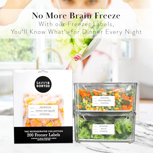 200 Meal Prep Freezer Food Labels - 2.75 x 1.25 Inch Freezer Tape Labels for Food Containers to Write On, Removable Easy Peel Off, Kitchen Pantry Storage Stickers, Oil Water Resistant - style: White Freezer Labels