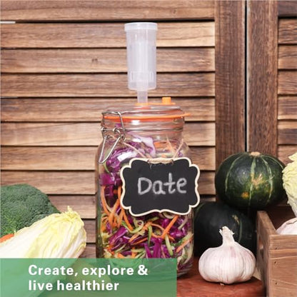 Wide Mouth 1.5L Fermentation Jar Kit – Pack of 3 Glass Fermenting Jars with Airlocks & Glass Weights for Sauerkraut, Kimchi, Pickles & More