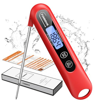 Digital Meat Thermometer - 2S Instant Read Food Thermometer with Backlight, Foldable Probe for Turkey BBQ Grill Smoker Candy, Essential Kitchen Cooking Gadget (Red) - color: Red