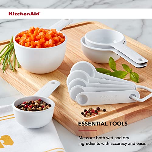 KitchenAid Universal Easy To Read Measuring Cup and Spoon Set with Soft Grip Handle for Maximum Control, Hang Hole and Nesting For Easy Storage, Dishwasher Safe, 9 Piece, White - color: White