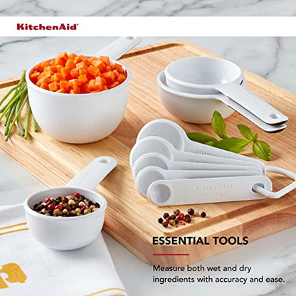 KitchenAid Universal Easy To Read Measuring Cup and Spoon Set with Soft Grip Handle for Maximum Control, Hang Hole and Nesting For Easy Storage, Dishwasher Safe, 9 Piece, White - color: White