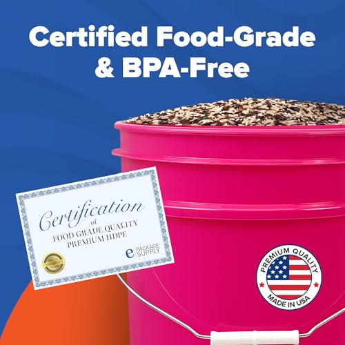 ePackageSupply 5 Gallon Plastic Bucket with Airtight Lid | Food Grade Bucket | BPA-Free | Heavy Duty 90 Mil All Purpose Pail | One 12" Rubber Mallet & One Lid Opener Included | 1 Pack - color: Pink, size: 1 Pack