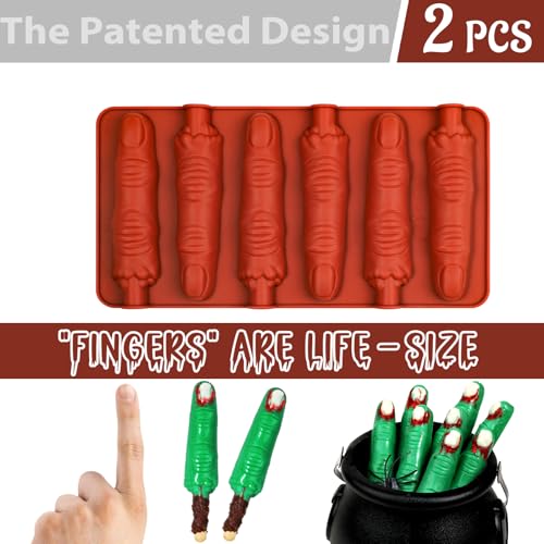 Webake The Original Halloween Witch Finger Chocolate Mold, 6-Cavity Finger Pretzel Rod Molds for Chocolate, Pretzel, Cookie, Pack of 2 - style: Finger