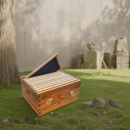10 Frame Bee Hive Box, Wax Coated Honey Super Bee Hive Kit with Acrylic Window and Frames Foundations Sheets for Beginners Beekeepers, Deep Box - size: Deep Box with Window