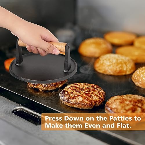 SHINESTAR Cast Iron Burger Press with 12-Inch Melting Dome for Blackstone Griddle, Smash Burger Press & Basting Cover Set, Flat Top Grill Accessories for Bacon, Cheese Melting, Indoor Outdoor Cooking - size: Round