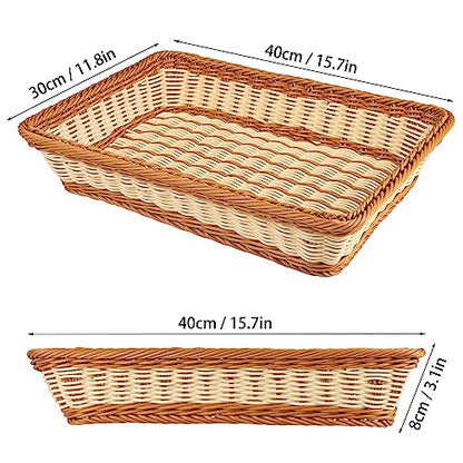 3 PCS 16 Inch Wicker Bread Basket, Woven Serving Basket, Tabletop Food Serving Basket for Restaurant, Bakery, Family Party, Hotel Serving, Fruits, Vegetables and Snacks, by GNIEMCKIN - size: 3 PCS 16 Inch Cream and Brown