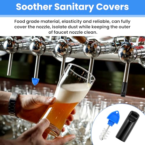 Beer Tap Plugs Brush Kit - 24 Cleaning Brushes & 5 Draft Beer Tap Plugs for Kegerator Cleaning Replacement Cleaning Parts, Sanitary Faucet Cap Cover Brush Set for Most Taps Bar
