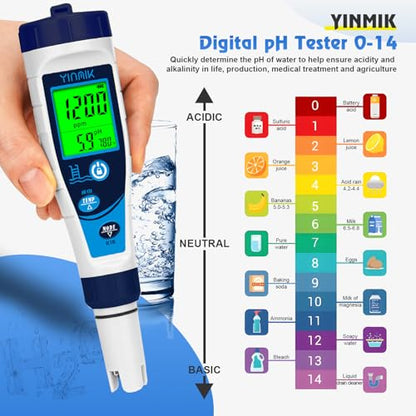 Digital Pool Salt Tester & pH Meter, 5 in 1 Salinity Meter for Salt Water Pool, Hot Tub & Aquarium, EC TDS Temperature Tester, Professional High Accuracy - color: Blue pH meter