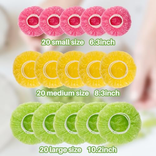 MAQIHAN 60Pcs Bowl Covers Reusable - Plastic Bowl Cover Elastic Fresh Keeping Bags Wrap Reusable Plastic Stretch Elastic Food Storage Covers Sourdough Baking Bread Proofing Rising（3 Sizes）