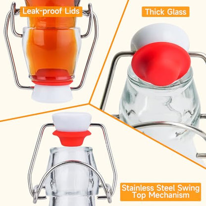 Swing Top Glass Bottles [1 Liter / 33 fl. oz.] [Pack of 6] – Flip Top Coquito Bottles for Kombucha, Fermentation, Beer, Kefir, Wine – Airtight Stopper Lids with Extra Gaskets, Funnel, Labels & More - size: 6