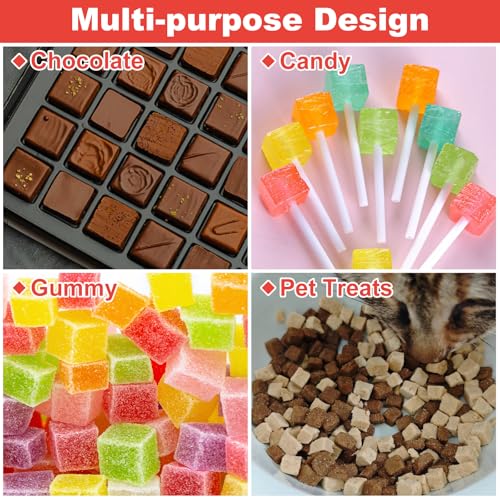 Square Candy Molds, 126-Cavity Mini Silicone Chocolate Mold | Non-stick, Easy to Demold,Mini Square Molds for Chocolate, Hard Candy, Ice, Gummy, Dog Snacks, Bite Size Pudding - color: 126 Cavity Square Mold