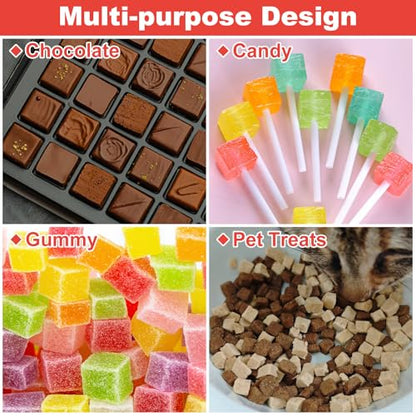 Square Candy Molds, 126-Cavity Mini Silicone Chocolate Mold | Non-stick, Easy to Demold,Mini Square Molds for Chocolate, Hard Candy, Ice, Gummy, Dog Snacks, Bite Size Pudding - color: 126 Cavity Square Mold