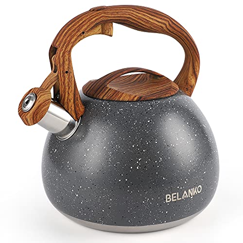 BELANKO 2.7 Quart Tea Kettle for Stovetops - Food Grade Stainless Steel Teapot with Loud Whistle, Cool-Touch Wood Pattern Handle, Rust-Resistant Whistling Kettle - Starry Gray - color: Starry Gray