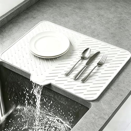 Silicone Dish Drying Mat for Kitchen Counter,23"X17" With Built-in Drain Lip,Food-Grade Silicone,Heat-Resistant Eco-friendly Hygienic Drying Mat Leak-Proof and Non-Slip,Multi-Functional Use（White） - color: White, size: 23" x 17"