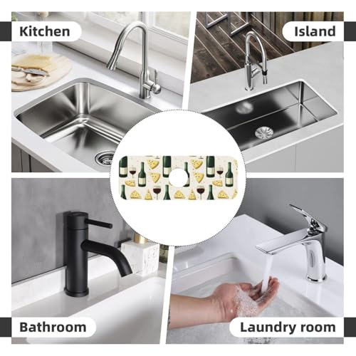 Red Wine Cheese Print Faucet Mat for Kitchen Sink, Absorbent Fast Drying Faucets Mat Splash Guard, Cute Kitchen Sink Mats for Around Faucet Draining
