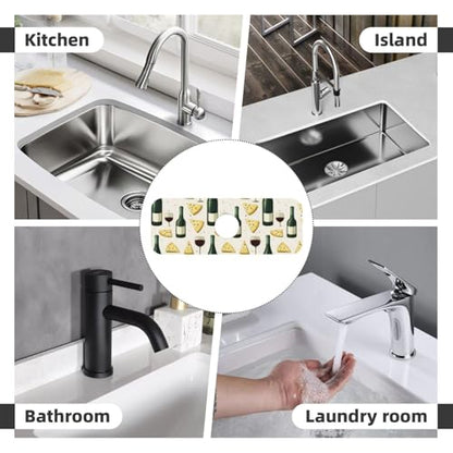 Red Wine Cheese Print Faucet Mat for Kitchen Sink, Absorbent Fast Drying Faucets Mat Splash Guard, Cute Kitchen Sink Mats for Around Faucet Draining