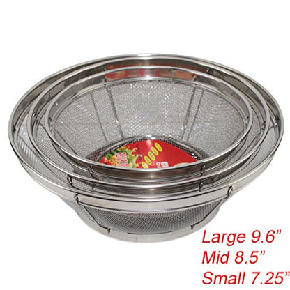 Set of 3- Wash Strainer Colander Reinforced Basket Stainless Steel Kitchen Sieve Strainer with Fine Mesh Net Quality( Straining, Draining,Wash Vegetable, Noodles)(B11861)~ We Pay Your Sales Tax