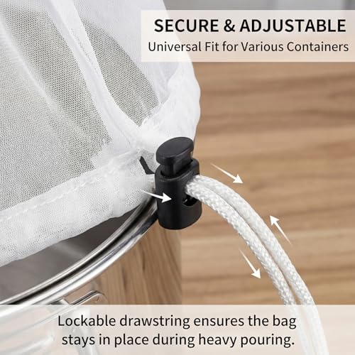 2 Pack Reusable Brew Bags - Extra Large Fine Mesh Strainer Bag for Home Brewing, 26"x22", 16"x18" Straining Bag for Beer Grape Wine Press Fruit Cider Juice Grain Milk Making, Adjustable Drawstring