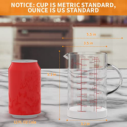 77L Glass Measuring Cup, 2-Cup/500 ML Liquid Measuring Cups, Measuring Cup With Handle and V-Shaped Spout, Glass Beaker with Three Scales (OZ, Cup, ML), Dishwasher/Freezer/Microwave Safe - size: 2 Cup / 500 mL