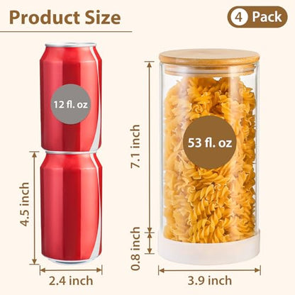 TBWIND 53oz Round Glass Storage Containers with Bamboo Lids – 4 Pack Large Airtight Glass Jars for Pantry Organization, Kitchen Dry Food, Flour, Cereal, Coffee Beans & Staples - color: Round/53oz/4pcs