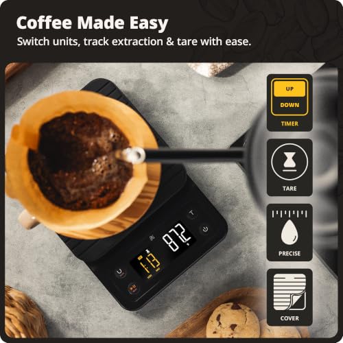 Greater Goods Coffee Scale with Timer, 0.1g Precision Digital Espresso & Pour Over Scale for Chemex, V60, Drip & Matcha Weighing, Waterproof Silicone Cover, 6.6lb Barista Brew Capacity (Onyx Black) - color: Onyx Black