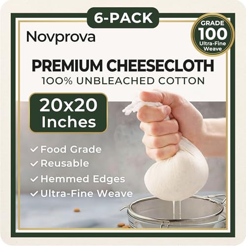 6Pcs Grade100 Cheese Cloths,20x20 Inch,100% Unbleached Cotton,Pre-Cut Reusable Muslin Cheese Cloth for Cooking and Straining, Hemmed Edges