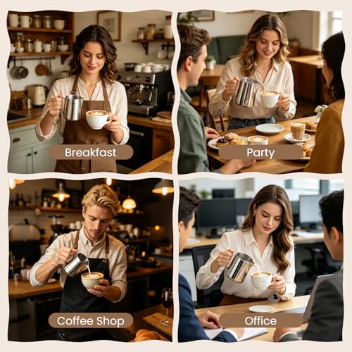 Milk Frothing Pitcher Set, Dailyart 12oz/350ml and 20oz/600ml Milk Frother Cup 304 Stainless Steel, Dripless Spout&Internal Scale - Barista Milk Steamer Cup Latte Art Tools for Home, Coffee Shops - size: 12 Ounces + 20.3 Ounces