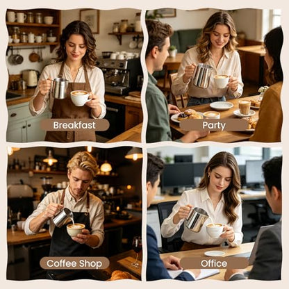 Milk Frothing Pitcher Set, Dailyart 12oz/350ml and 20oz/600ml Milk Frother Cup 304 Stainless Steel, Dripless Spout&Internal Scale - Barista Milk Steamer Cup Latte Art Tools for Home, Coffee Shops - size: 12 Ounces + 20.3 Ounces