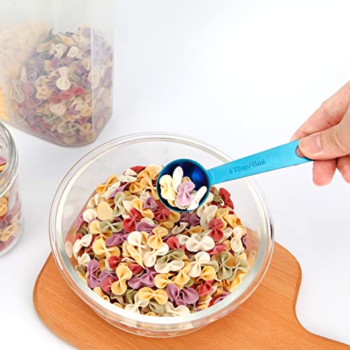 Measuring Spoons, SUS304 Stainless Steel Measuring Cups Set of 7 Piece： 1Tbsp&1/2Tbsp,1tsp,3/4tsp,1/2tsp,1/4tsp,1/8tsp Teaspoon Coffee Scoop Tablespoon for Dry and Liquid Ingredients, Blue - color: Blue