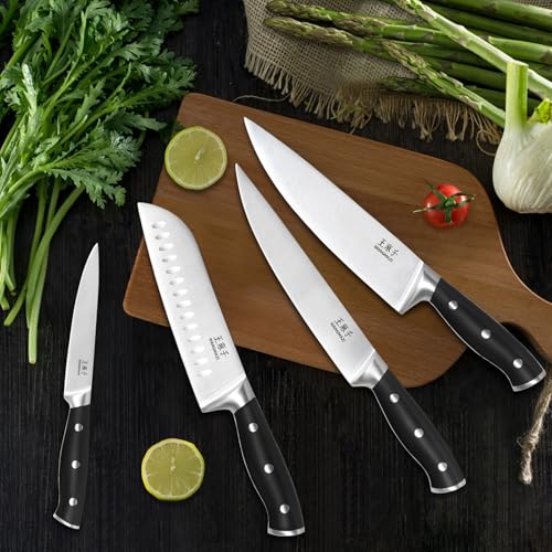 WANGMAZI 15 Pcs Knife Set with Block, Dishwasher Safe Kitchen Knife Set with Built in Sharpener Block, High Carbon Stainless Steel Dishwasher Safe Knives with Ergonomic Handles for Chef, Black Pro - color: 04-Black Pro