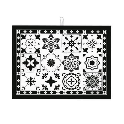 Retro Black Pattern Dish Drying Mat For Kitchen Counter, Super Absorbent Microfiber Dish Drying Pad, Kitchen Gadgets For Easy Clean Multi-Use Large 18"x24" - color: Retro Black Pattern
