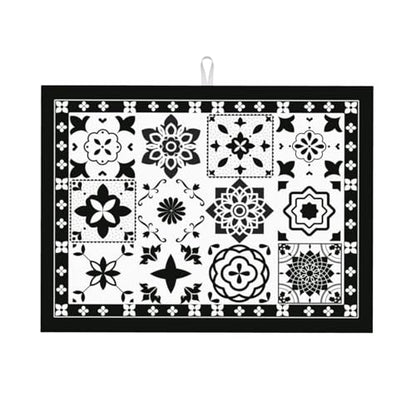 Retro Black Pattern Dish Drying Mat For Kitchen Counter, Super Absorbent Microfiber Dish Drying Pad, Kitchen Gadgets For Easy Clean Multi-Use Large 18"x24" - color: Retro Black Pattern