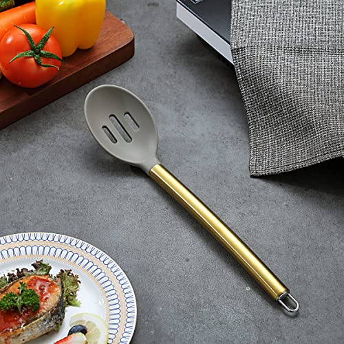 Berglander Non-stick Silicone Slotted Spoon, Titanium Gold Plated Handle, Basting Spoon, Dishwasher Safe, Easy to Clean - style: d. Slotted Spoon
