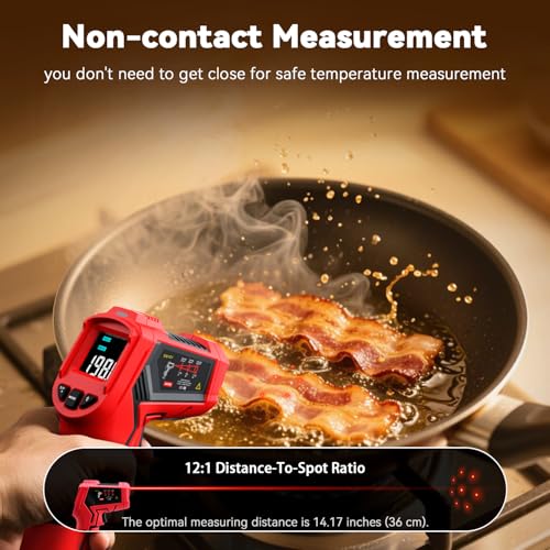 Wintact Laser Infrared Thermometer Gun, -58°F to 1112°F Surface Heat Temperature Gun, Non-Contact Digital Thermometer for Kitchen Cooking Food, Pizza Oven, BBQ, Griddle, Soap Making, HVAC