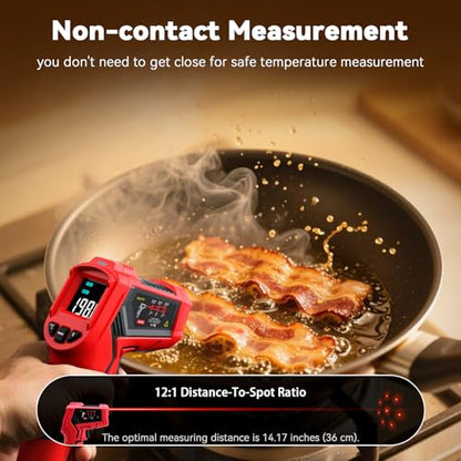 Wintact Laser Infrared Thermometer Gun, -58°F to 1112°F Surface Heat Temperature Gun, Non-Contact Digital Thermometer for Kitchen Cooking Food, Pizza Oven, BBQ, Griddle, Soap Making, HVAC