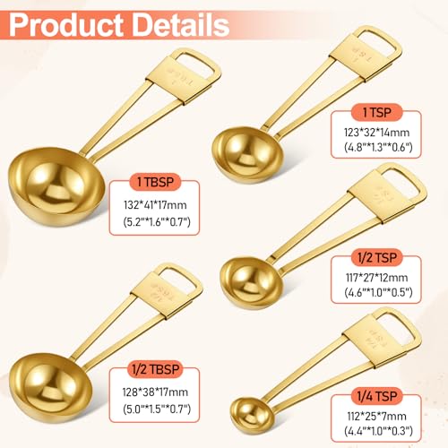 9 PCS GOLD Stainless Steel Measuring Cups and Spoons Set, Gold Nesting Design Teaspoon Stackable Cups and Spoons Heavy Duty Measuring Cup Set for Dry and Liquid Ingredients and Baking, Cooking(Golden) - color: Gold