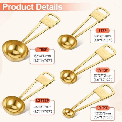 9 PCS GOLD Stainless Steel Measuring Cups and Spoons Set, Gold Nesting Design Teaspoon Stackable Cups and Spoons Heavy Duty Measuring Cup Set for Dry and Liquid Ingredients and Baking, Cooking(Golden) - color: Gold