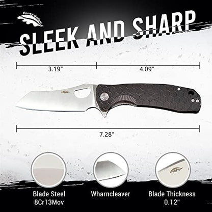 Honey Badger Knife - Flipper Wharncleaver Pocket Knife, EDC Hunting with 3.6" Steel Blade, Nylon+Glass Fiber Handle & Reversible Pocket Clip Medium Black HB1038 - color: Medium Wharncleaver Black