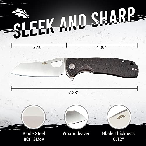 Honey Badger Knife - Flipper Wharncleaver Pocket Knife, EDC Hunting with 3.6" Steel Blade, Nylon+Glass Fiber Handle & Reversible Pocket Clip Medium Black HB1038 - color: Medium Wharncleaver Black