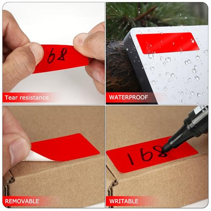 Red Rectangle Stickers 2 x 1 Inch Color Coding Labels Vinyl Roll Self-Adhesive Waterproof Removable 500 PCS - color: Red