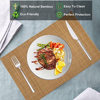 Set of 16 Pcs Bamboo Placemats Sushi Rolling Mat Japanese Style Natural Anti-Slip Bamboo Placemats Washable Heat-Resistant Table Mats for Dining Room and Kitchen - color: Brown, size: Set of 16
