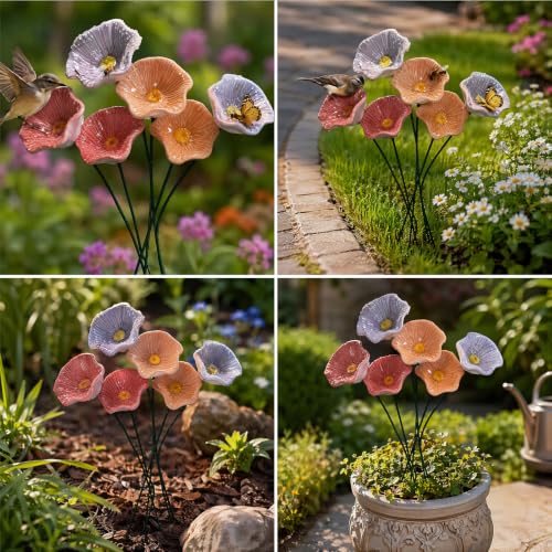 Ceramic Bee Watering Station for Garden | 6Pcs 25cm Bee Blossoms for Water Ceramic | Pollinator Feeder Flowers for Bees | Water Drinking Station Bowl | Rain Catcher Mini Bird Baths On Stakes