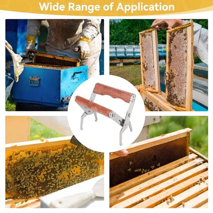 Bee Frame Clip, Stainless Steel Bee Frame Clamp with Wooden Handle Beekeeping Tools Frame Grip Holder for Beekeeper Supplies Beehive Equipment