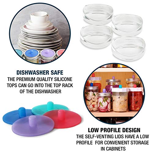 Masontops 8 PC Pickle Pebbles Glass Weight & Pickle Pipe Airlocks Kits - Large Wide Mouth Lid - For Pickling & Canning - size: Wide Mouth
